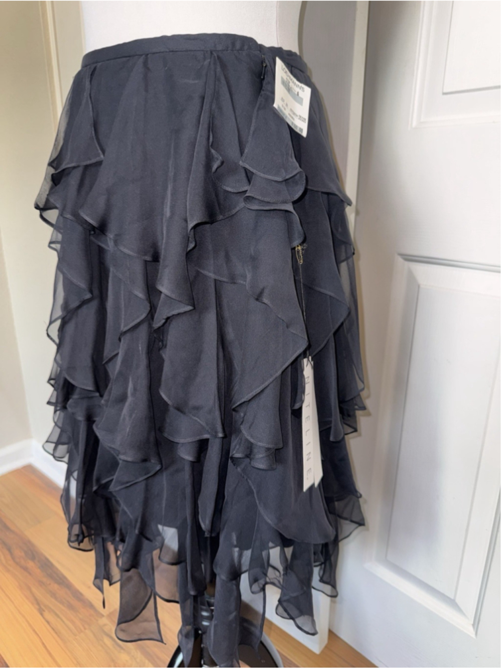 Vintage Niteline 100% Silk Ruffle Skirt 6 Black Whimsigoth Fairy Deadstock - Picture 4 of 10